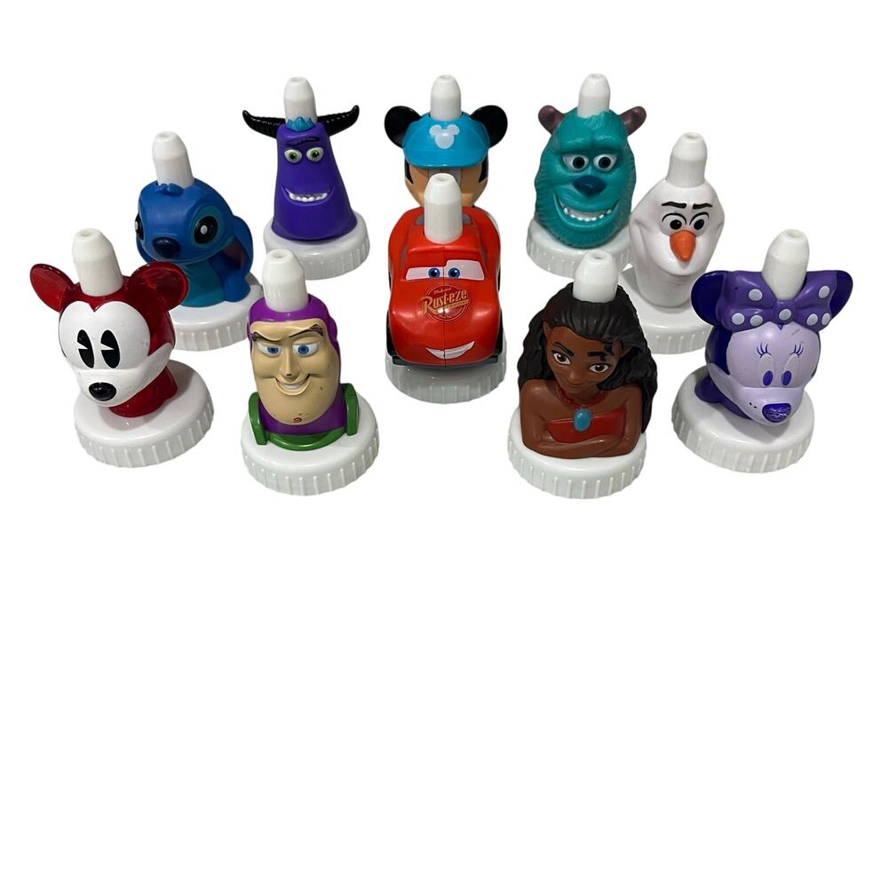 Lot of 11 Good 2 Grow Juice Toppers - Disney Pixar Mickey Moana Buzz Stitch
